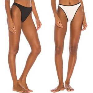 KYA White Black Reversible Bikini Bottom Solid Parker Swimsuit Cheeky Beach S